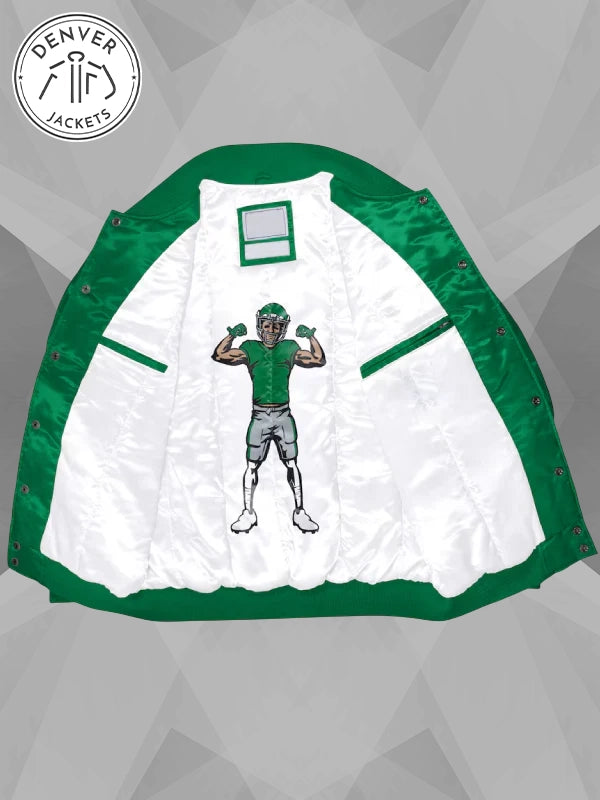 Starter Philadelphia Eagles Kelly Green Satin Varsity Bomber Jacket