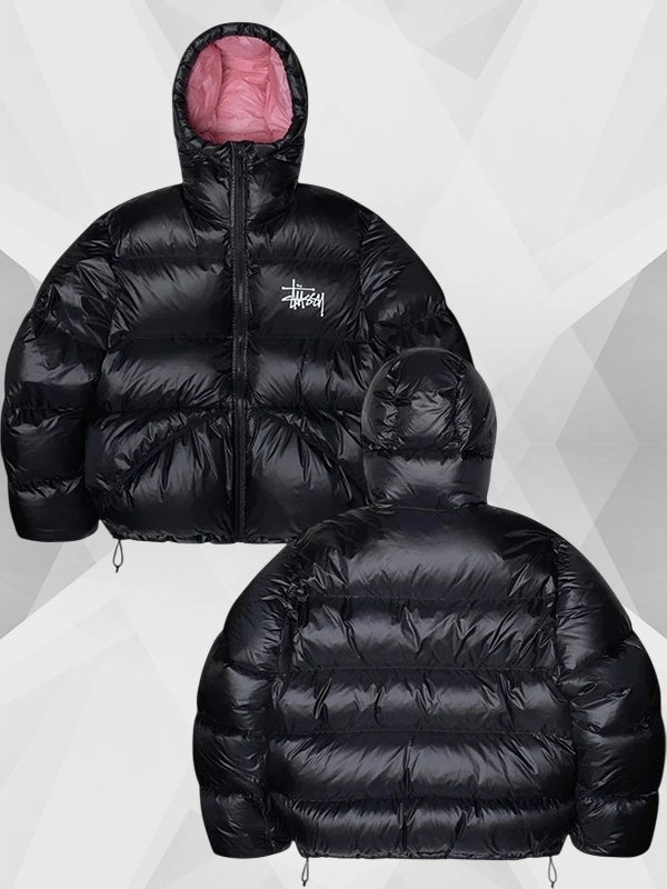 Stussy Puffer Jacket Black Pink