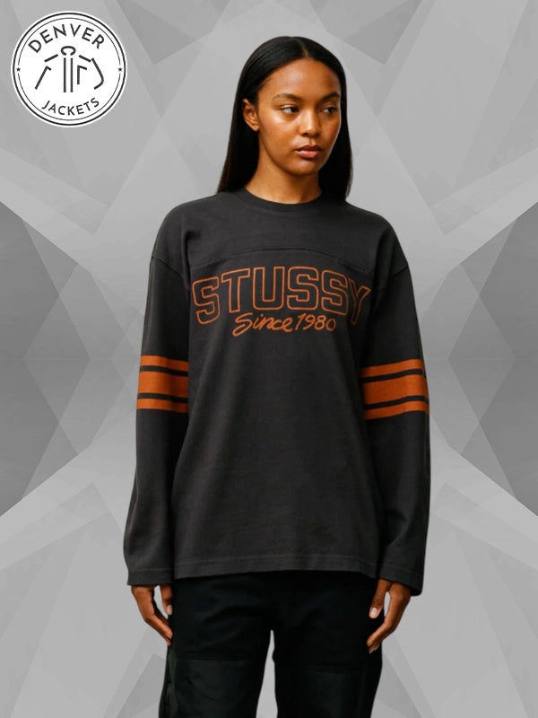 Stussy Football Crew Sweatshirt In Black Womens