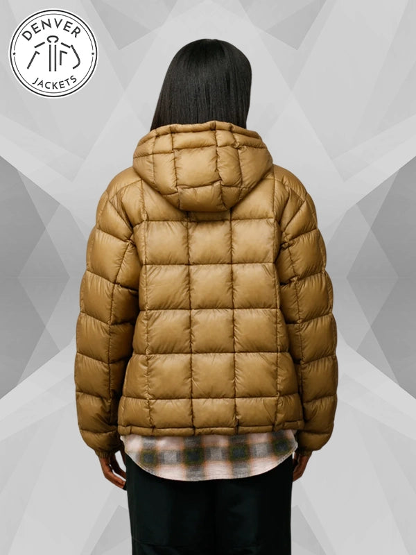 Stussy Midweight Khaki Hooded Puffer Jacket For Sale