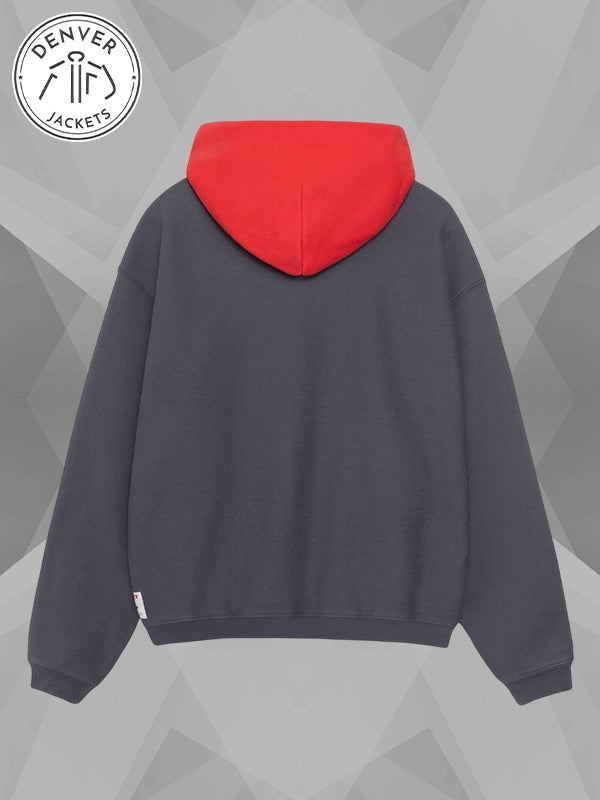 Stussy Two Tone Hoodie Blue and Red