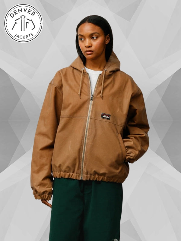 Stussy Waxed Cotton Hooded Work Jacket Brown