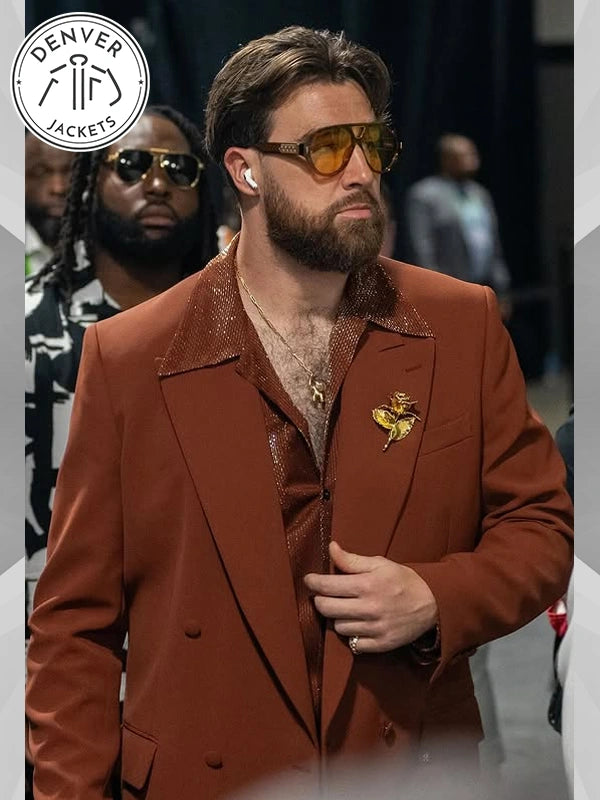 Super Bowl LIX Travis Kelce Brown Coat