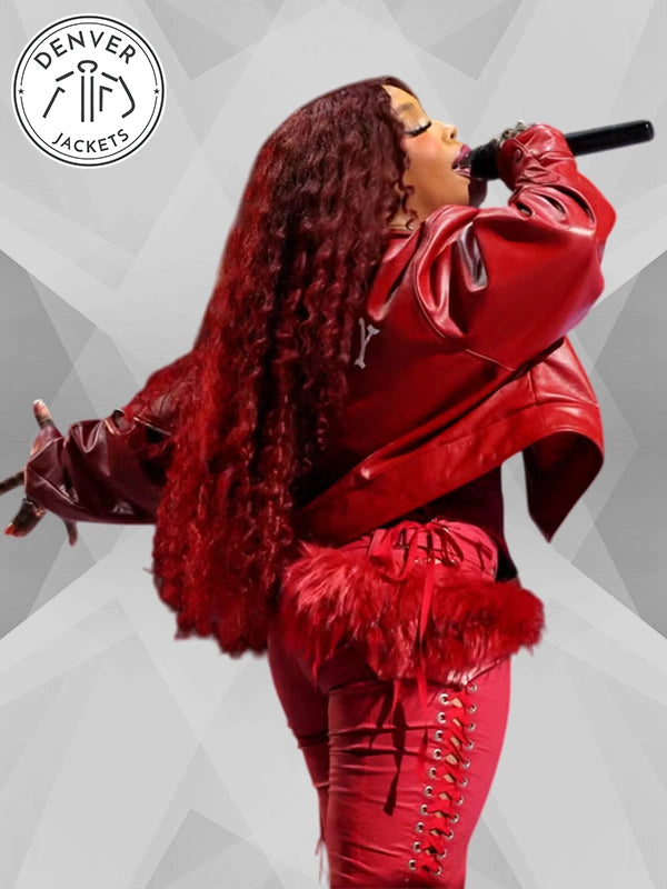 Super Bowl LIX Halftime Show SZA Jacket Red Leather