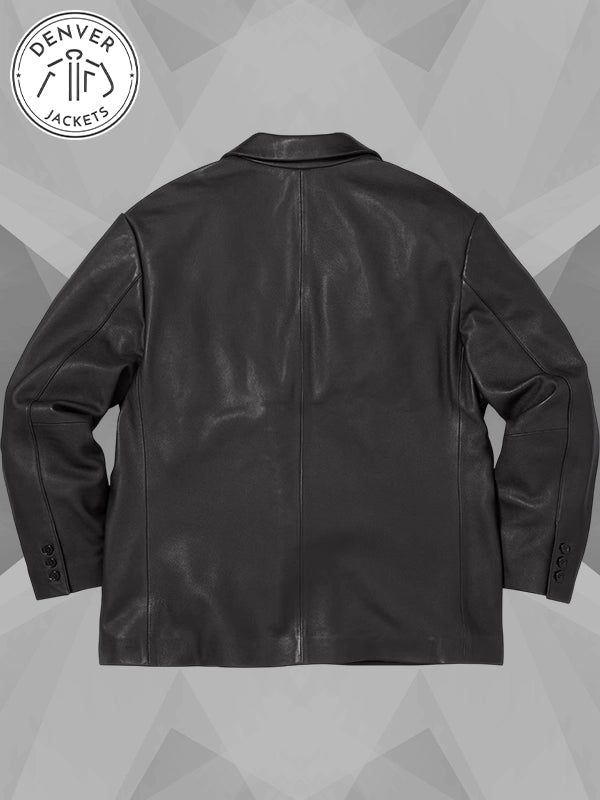 Supreme Black Leather Blazer Coat