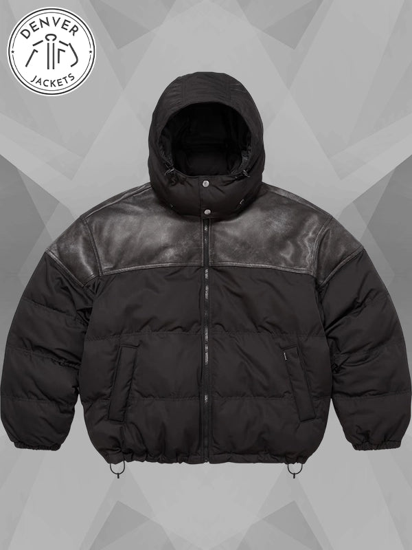 Supreme Leather Yoke Puffer Jacket Black