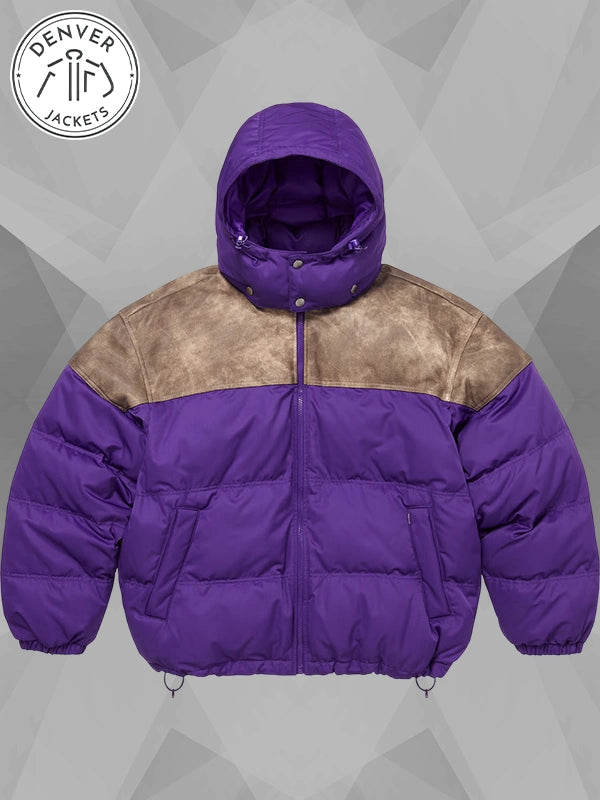 Supreme Leather Yoke Puffer Jacket Purple
