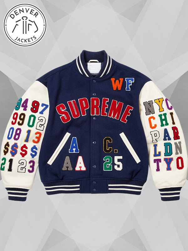 Supreme Praises Varsity Jacket Navy Blue