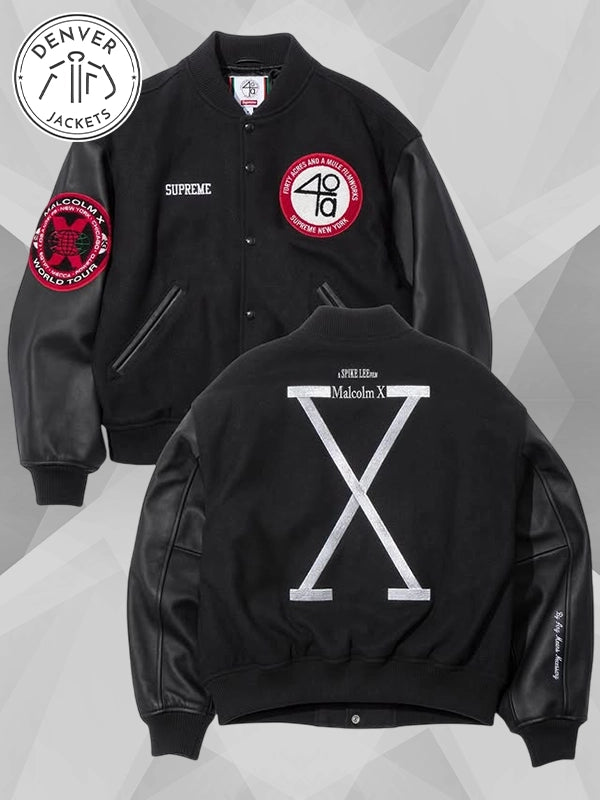 Supreme x 40 Acres Malcolm X Varsity Jacket Black