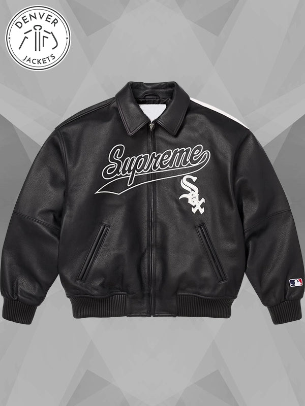 Supreme x Chicago White Sox Leather Varsity Jacket Black