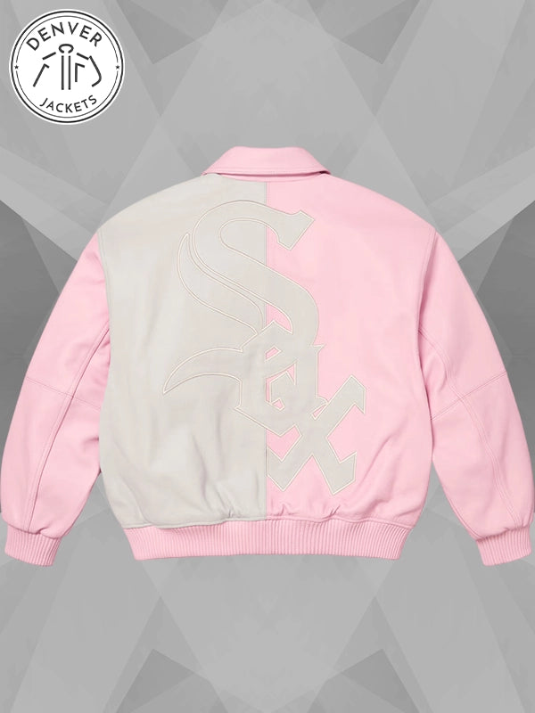 Supreme x Chicago White Sox Pink Leather Varsity Bomber Jacket