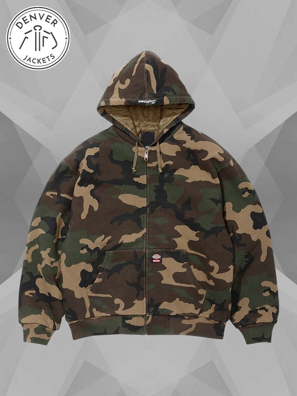 Supreme x Dickies Quilted Lined Zip Up Hooded Sweatshirt Camo