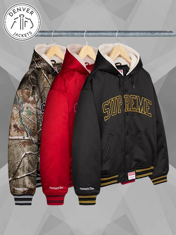 Supreme x Mitchell Ness Lined Hooded Satin Varsity Jacket