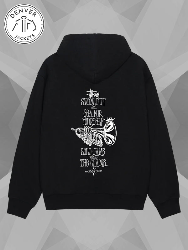 Swim Out Stussy Zip Hoodie Black