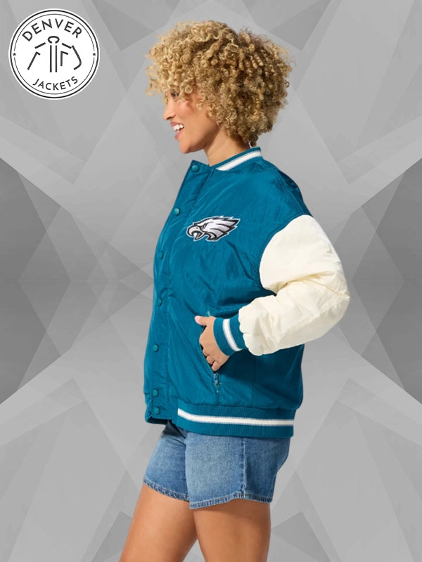 Terez Philadelphia Eagles Bomber Jacket In Midnight Green