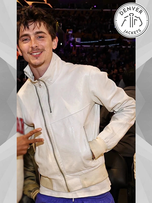 Timothee Chalamet Knicks vs Lakers Game White Jacket