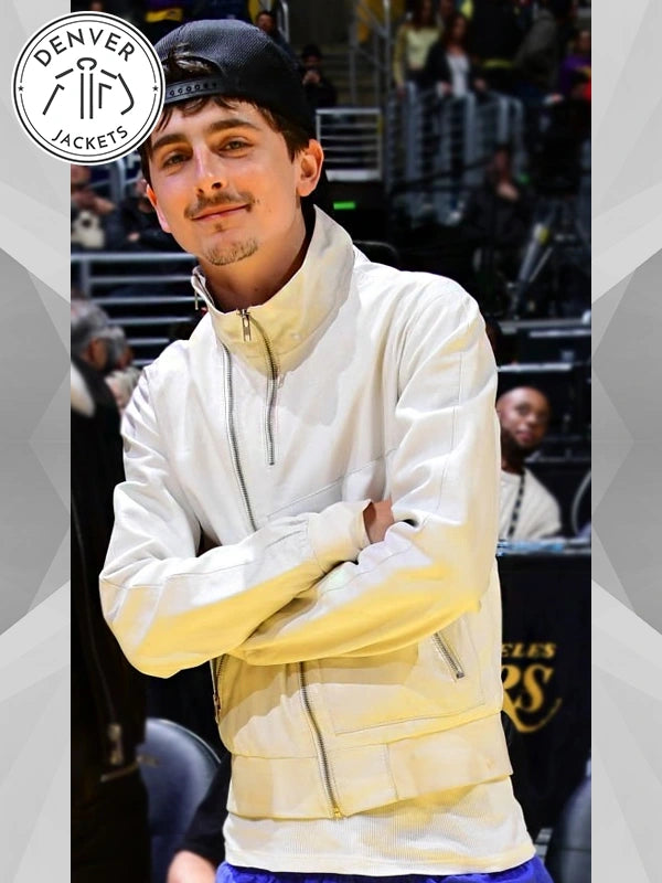 Timothee Chalamet Knicks vs Lakers Game Jacket White