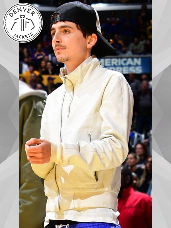 Timothee Chalamet Knicks vs Lakers Game White Jacket