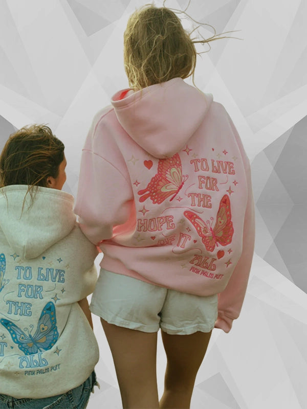 To Live For The Hope Of It All Pink Palm Puff Hoodie In Pink