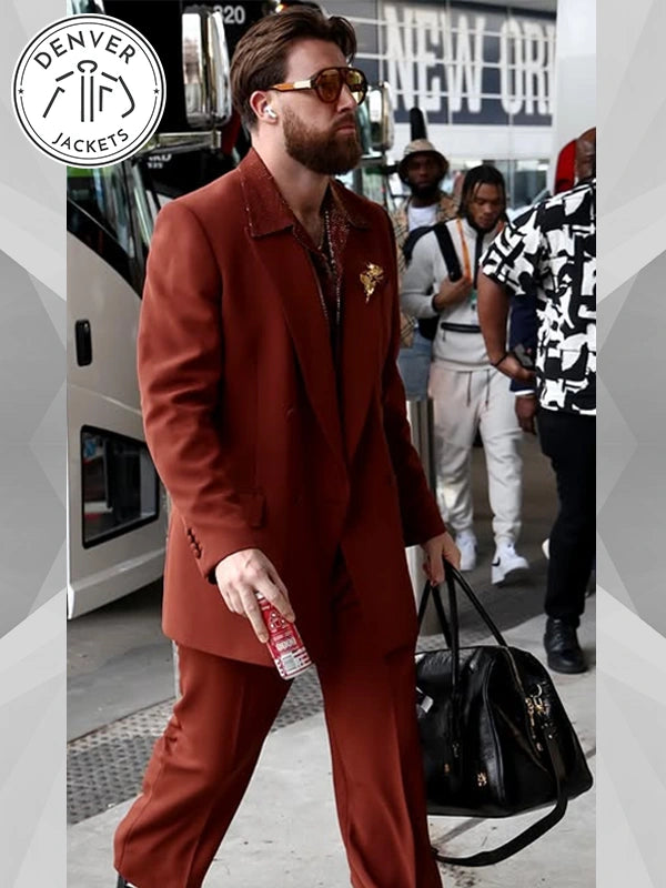 Travis Kelce Brown Trench Coat Super Bowl LIX