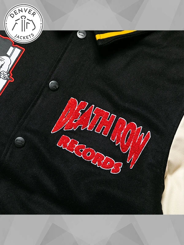 Unisex Death Row Records Patched Varsity Jacket Black