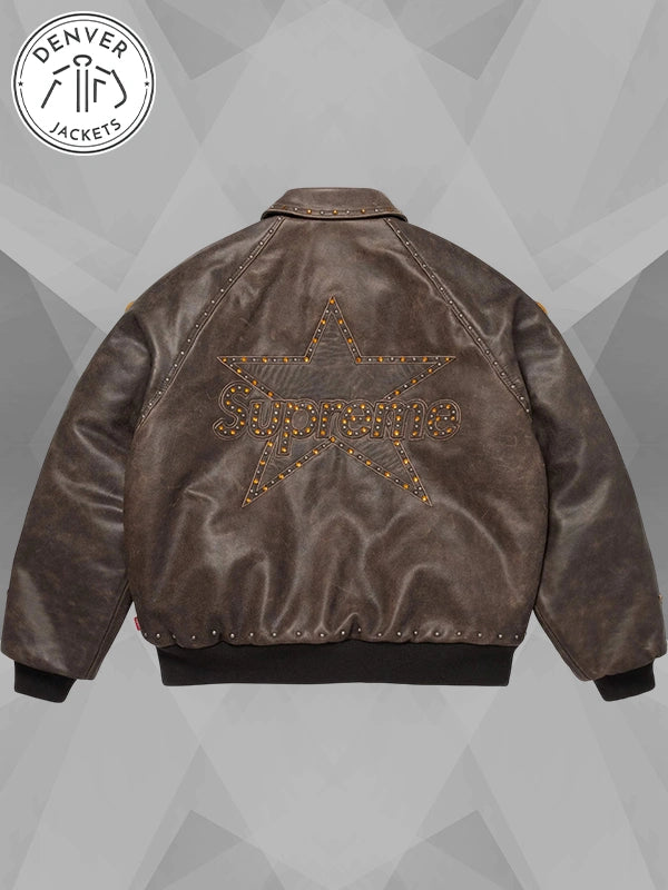Vanson Leathers x Simon BB Supreme Studded Leather Jacket Brown