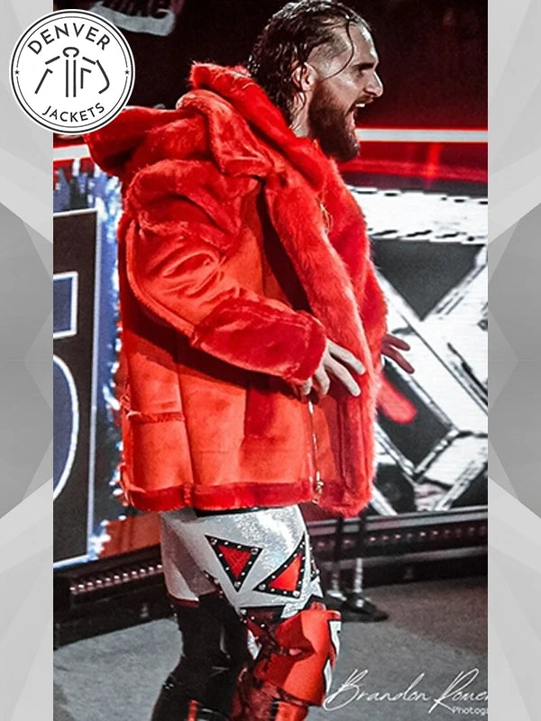 WWE Raw Seth Rollins Faux Fur Jacket Red