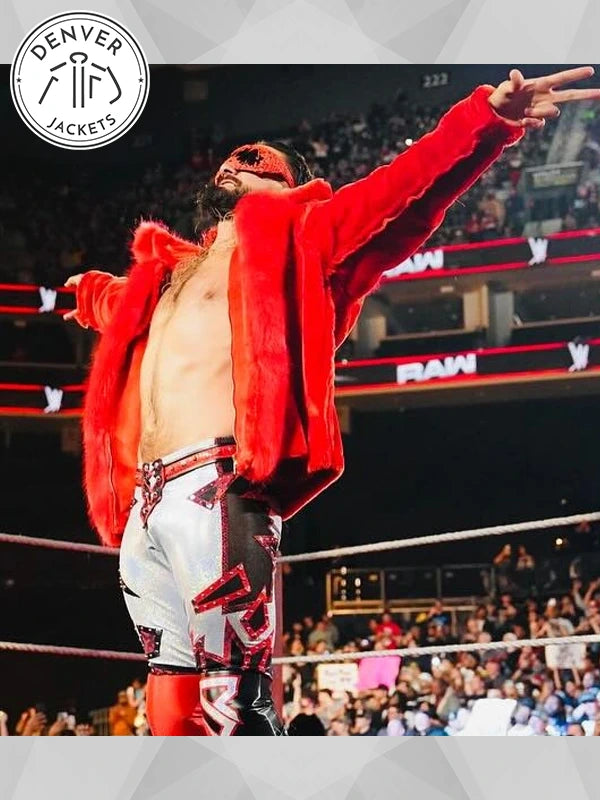 WWE Raw Seth Rollins Red Faux Fur Jacket