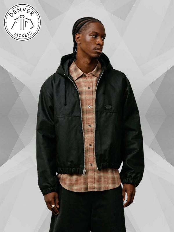 Waxed Cotton Stussy Hooded Work Jacket Black