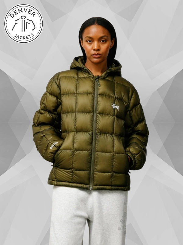 Women's Stussy Midweight Puffer Jacket Olive Green