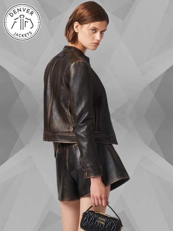 Womens Miu Miu Leather Jacket Brown