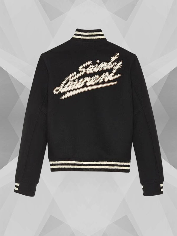 YSL Saint Laurent Teddy Black Bomber Jacket In Wool