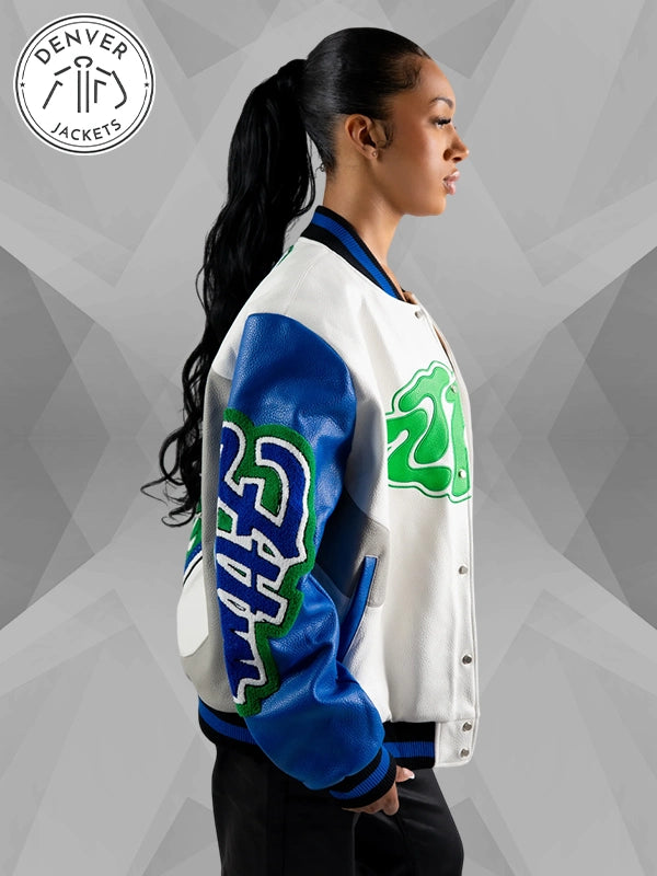 ZTTW Leather Varsity Jacket White