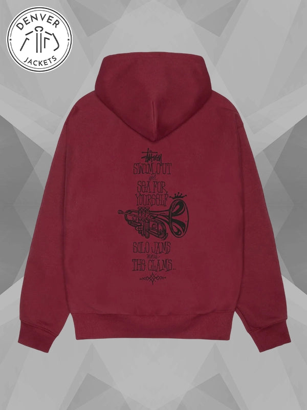Zip Up Stussy Swim Out Hoodie Wine Red