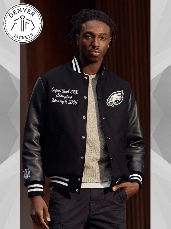 BMIKE Super Bowl LIX Champions Limited Edition Fanatics Black Eagles Full Snap Varsity Jacket