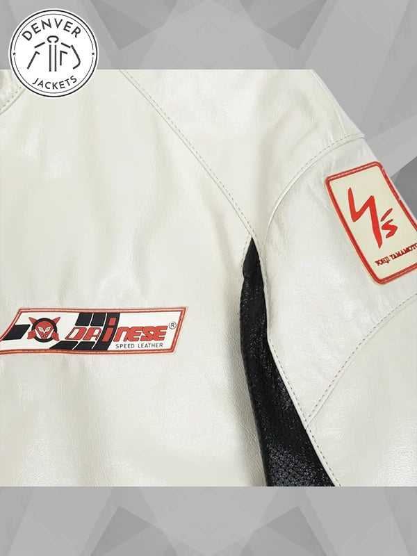 Barcelona Vs Real Madrid Travis Scott Dainese Leather Racer Jacket White