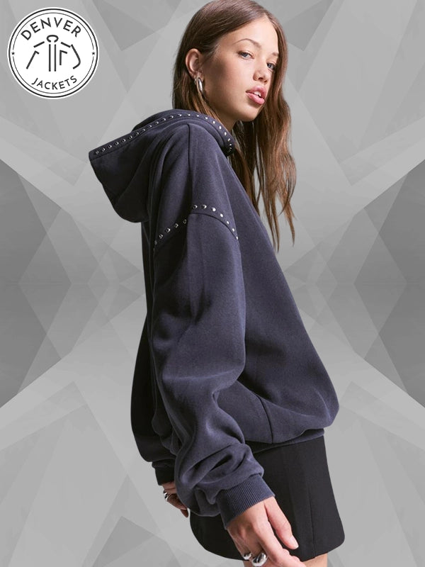 Bershka Studded Hoodie Dark Grey