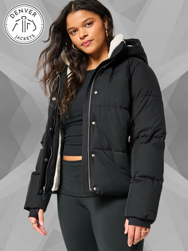 Black Faux Fur-Lined All-Weather Puffer Jacket Hollister