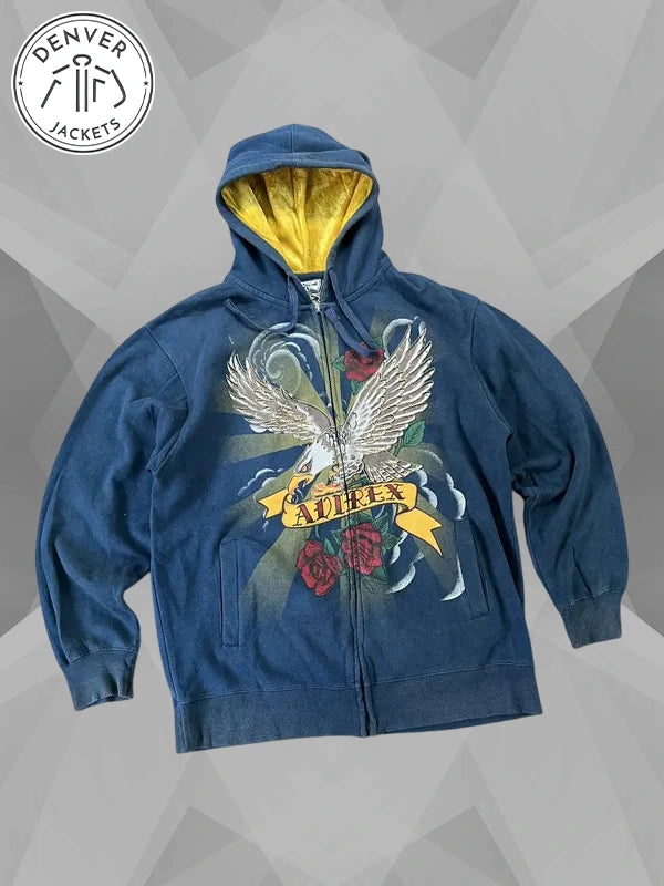 Christian Audigier Eagle Roses Zip Hoodie Blue