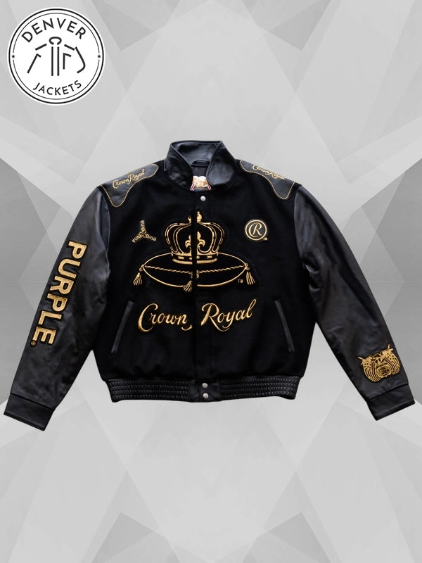 Crown Royal x Purple Brand Jeff Hamilton Varsity Jacket Black