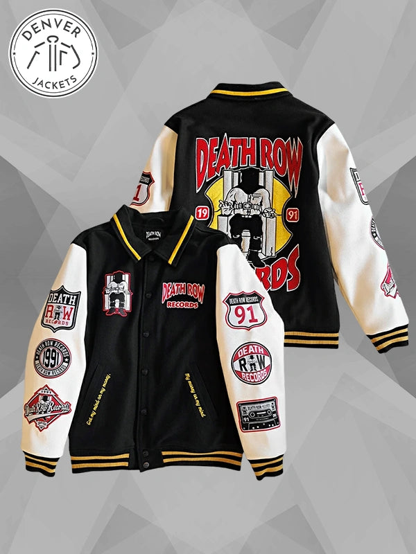 Death Row Records Patched Varsity Jacket Black