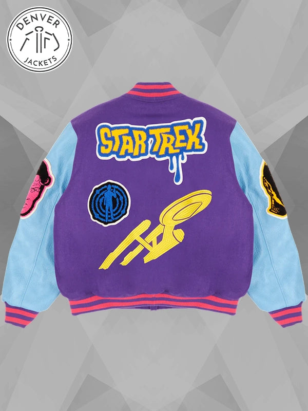 Kid Cudi Star Trek Light Year Varsity Jacket Purple and Blue