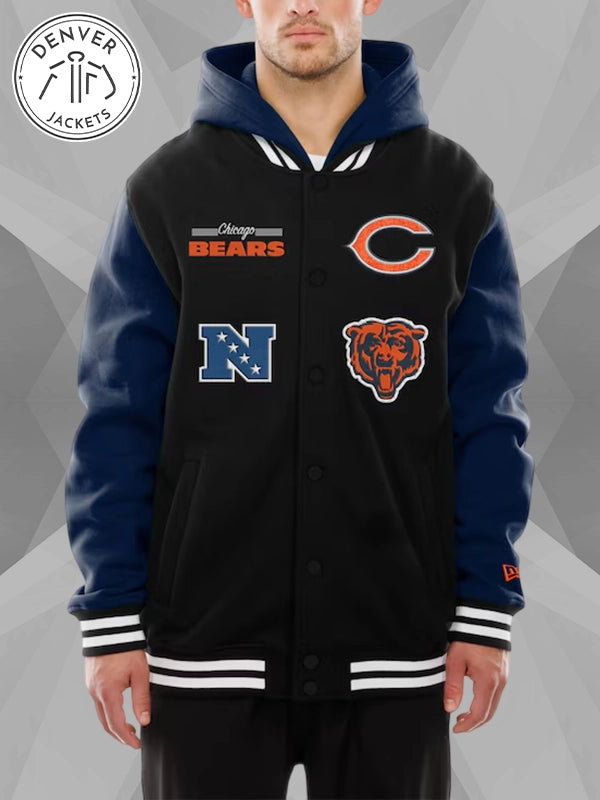 Men's New Era Chicago Bears Full-Snap Black and Blue Fleece Hoodie Jacket