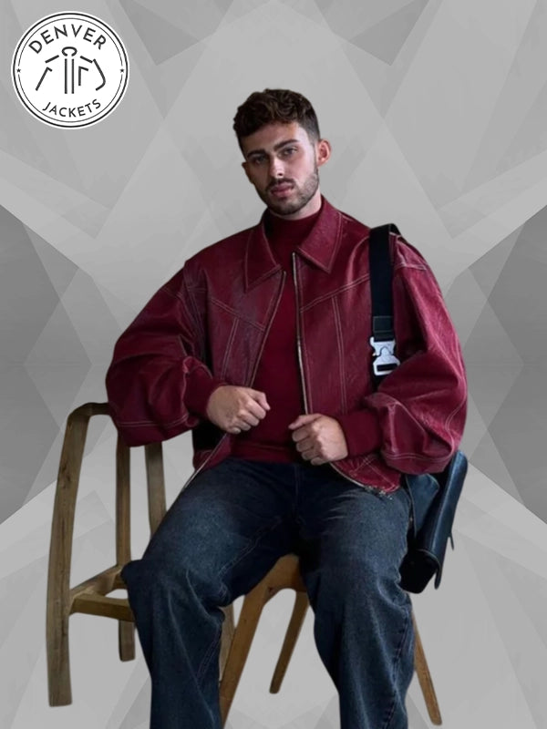 Men's The Room Antwerp Oversized Contrast Stitch Jacket Red