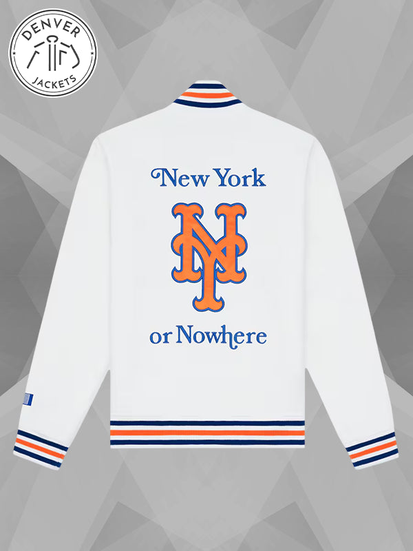 New York Mets New York or Nowhere x New Era White NYON x MLB Full Zip Moto Varsity Jacket