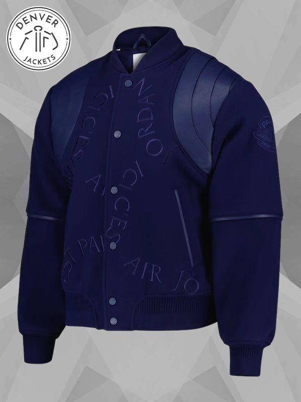 PSG x Jordan Wings Cashmere and Leather Varsity Jacket Blue