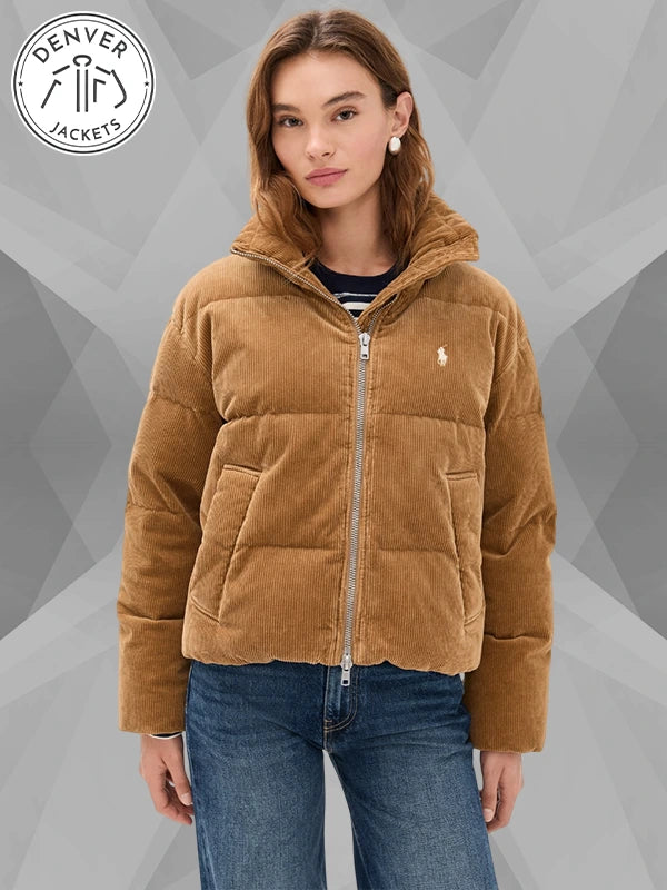 Polo Ralph Lauren Cord Puffer Jacket Brown