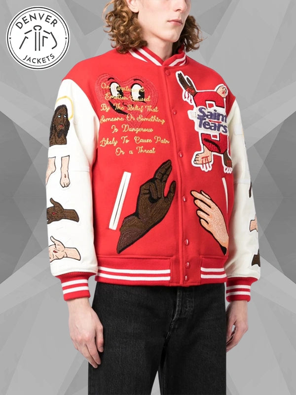Savior SAINT MXXXXXX x Denim Tears Varsity Embroidered Patch Bomber Jacket