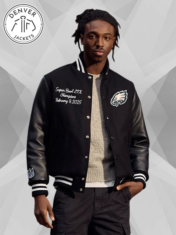 Super Bowl LIX Champions Limited Edition Fanatics Philadelphia Eagles Full Snap Varsity Jacket Designed by BMIKE