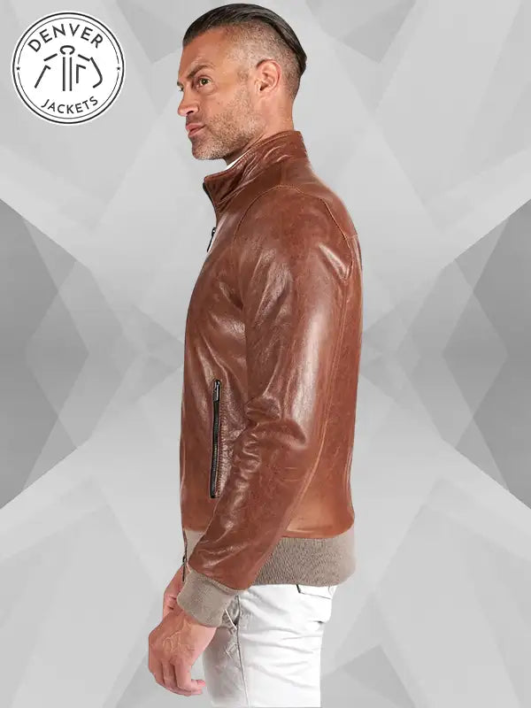Tan Lamb Leather Bomber Jacket Vintage Aspect